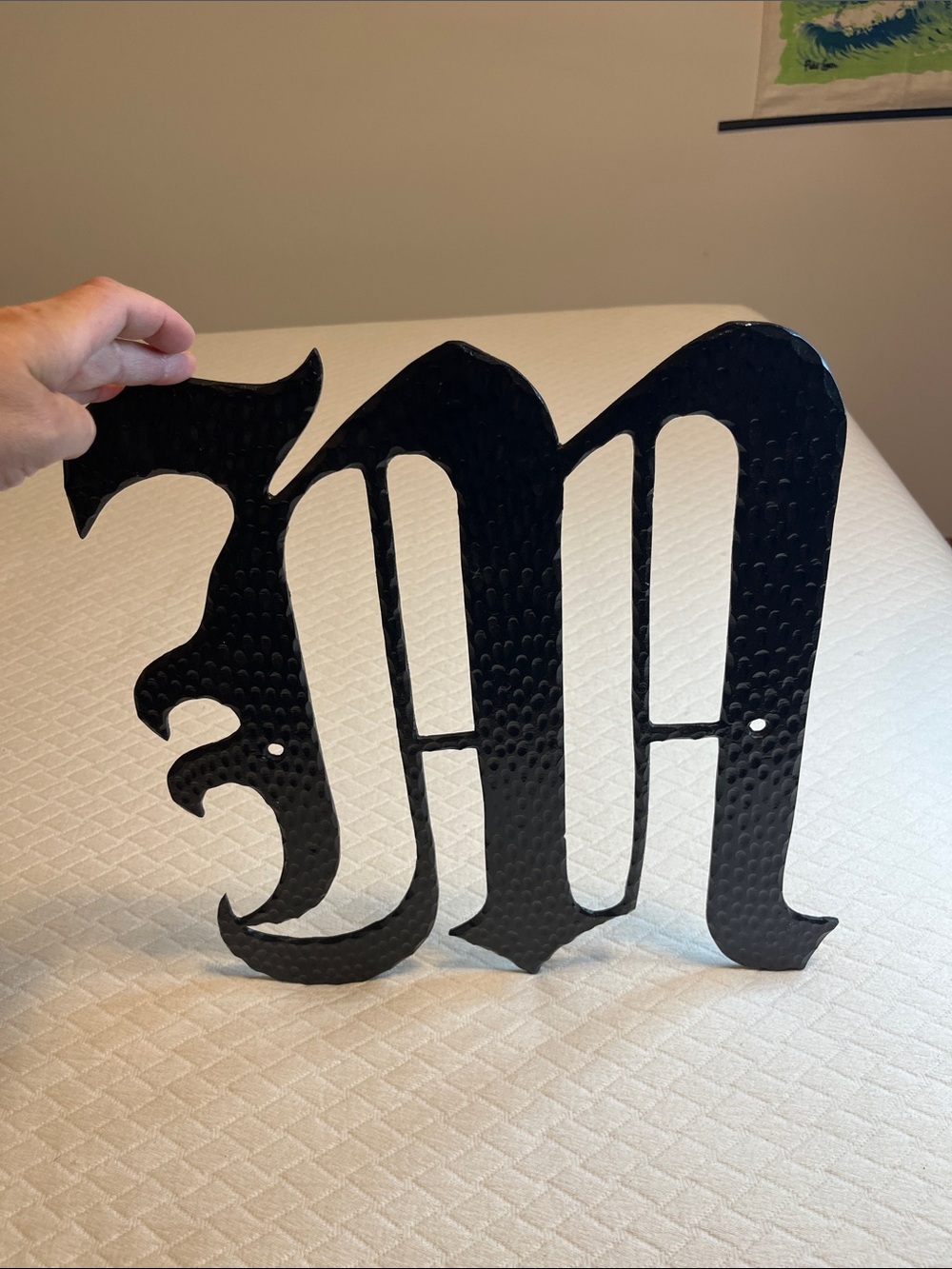 Black Metal Decorative Gothic Letter M Wall Accent, 16 x 14